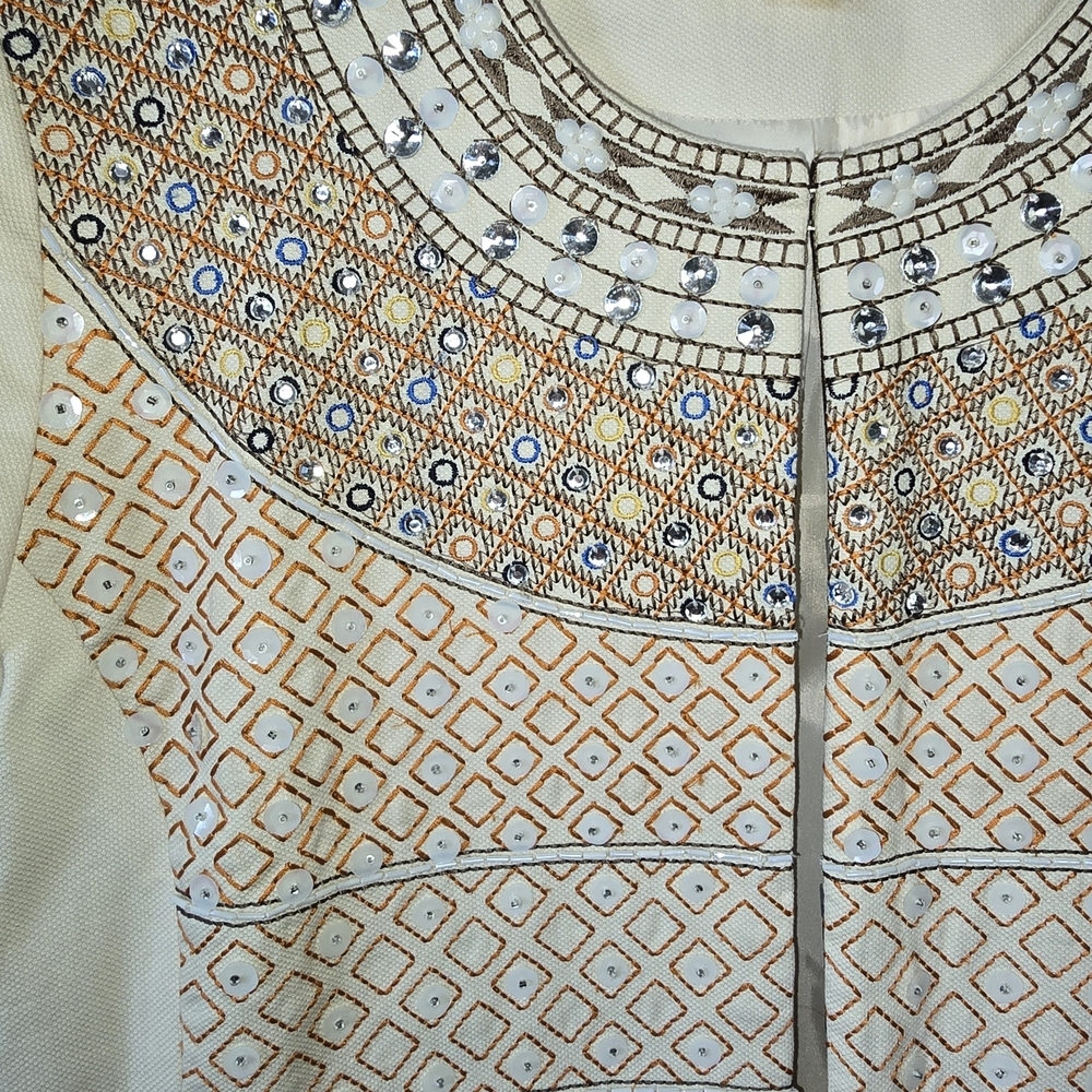 Chico's Cream and Tan Boho Collectible Embellished Jacket - Picture 3 of 10